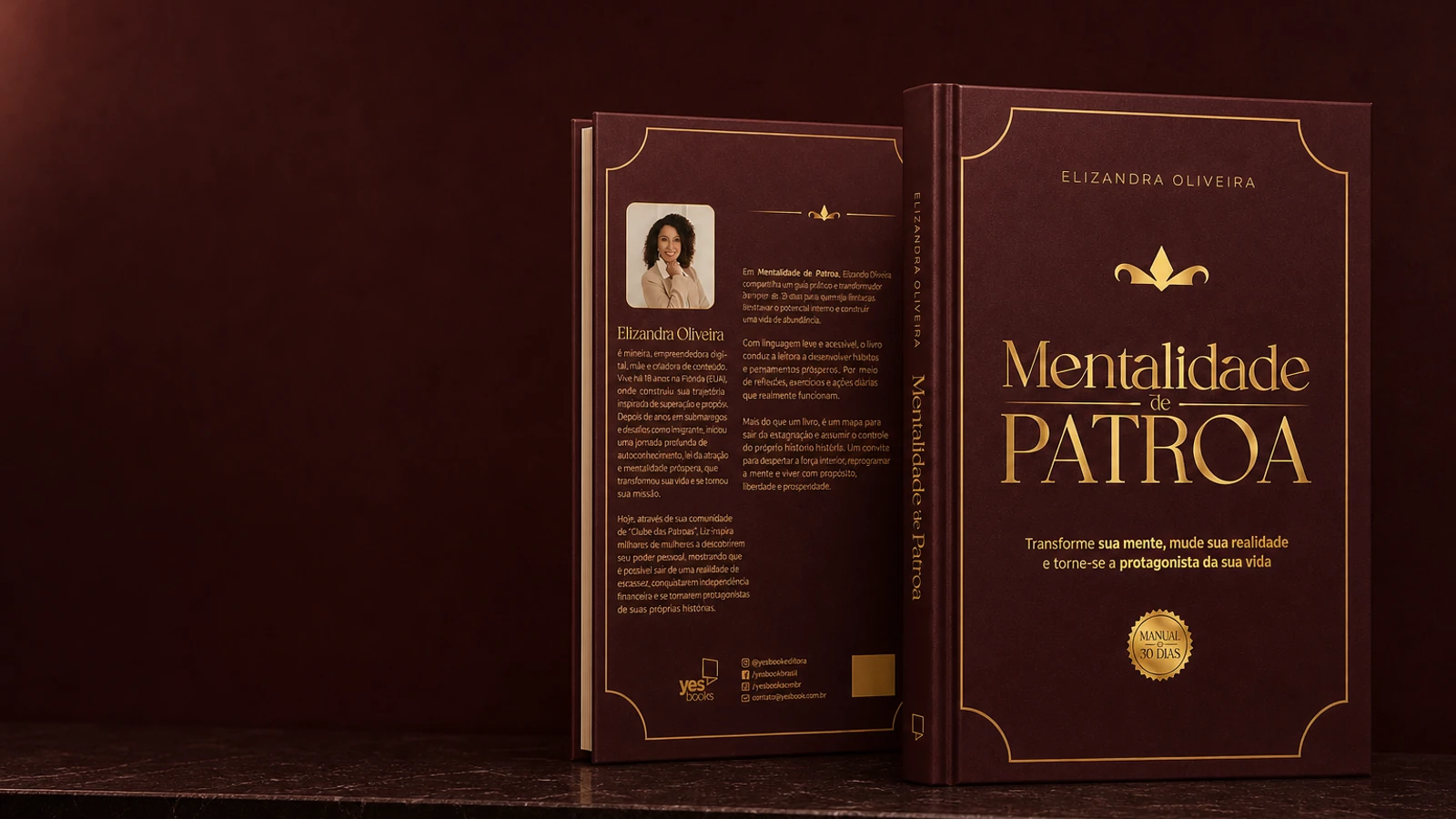 Livros Mentalidade de Patroa, com capa, lombada e quarta capa